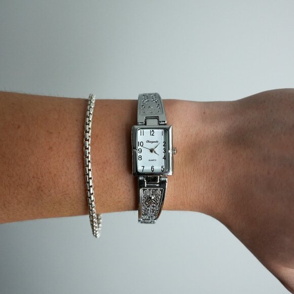 y2k silver rectangle stainless steel vintage quartz watch - Picture 3 of 9